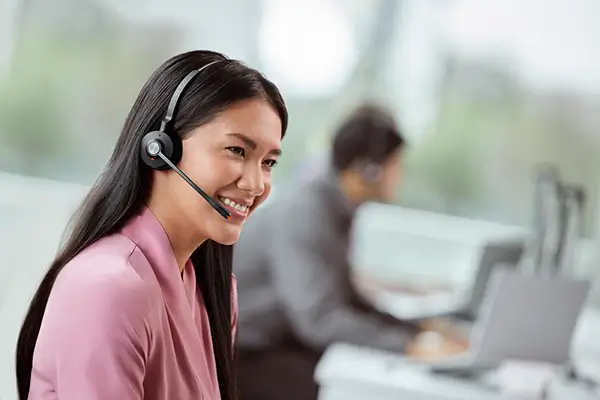 Officeworker wearing headset